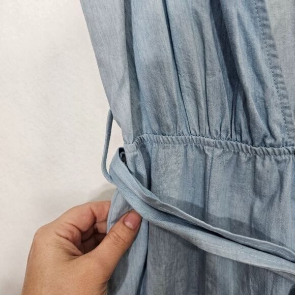 Lioness Blue Chambray Sleeveless Belted Pleated Maxi Dress Medium - Picture 7 of 10